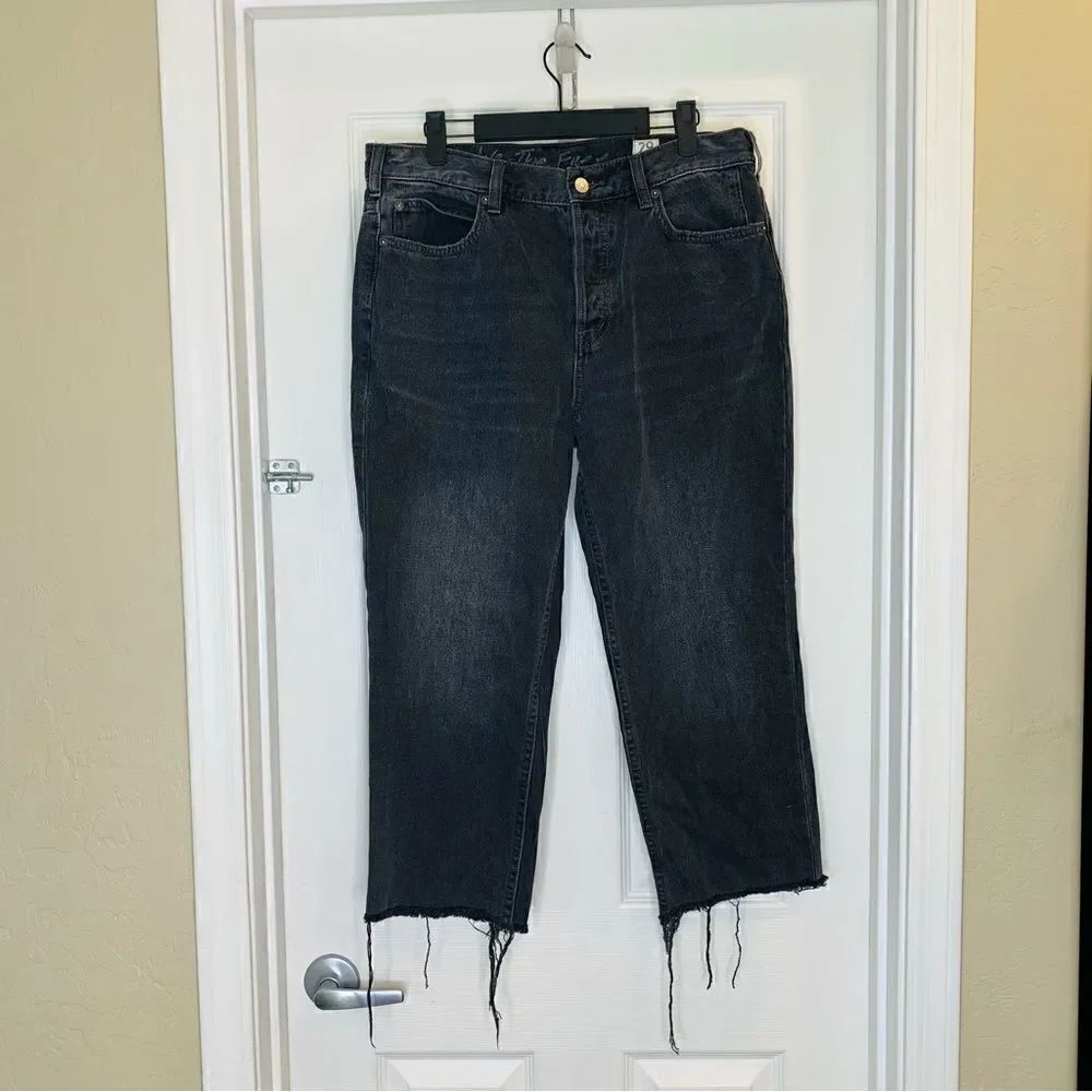 We the Free Raw Hem Cropped Button Fly Black Jeans